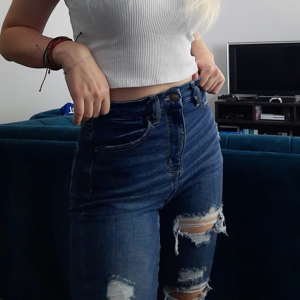 american eagle dark blue high rise jeans NWOT